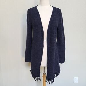 Talbots Cardigan Sweater Womens Medium Blue Open Front Fringe Casual Layering